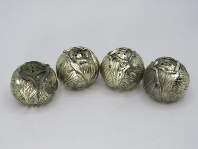 Set of Four Silver Plate Tarnish Resistant Cabbage Shaped Salt and Pepper Shakers
