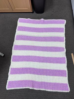 Vintage Hand Made Crochet Purple and White Throw Blanket