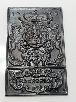 Antique and Unique! Cast Iron German 'Coat of Arms' Fire back A Baroque stove plate, SaarbrÃ¼ck 1773