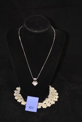 925 Sterling Cube Chain with 925 Cubic Zirconia Pendant 18" 5.9g