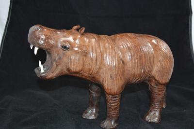 Vintage Leather Hippopotamus with Glass Eyes 13x8