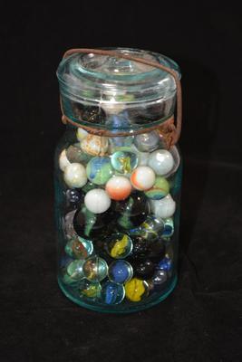 "Lightning" Jar Full of Marbles 6.5x3.5