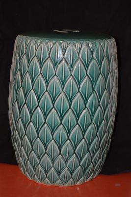 Large Ceramic 20th Century Green Leaf Garden Stool 20x15