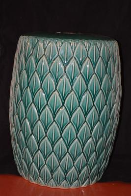 Large Ceramic 20th Century Green Leaf Garden Stool 20x15