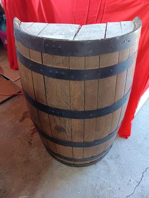 Rustic 30 Gal Standing Half Whiskey Barrel With shelf on inside