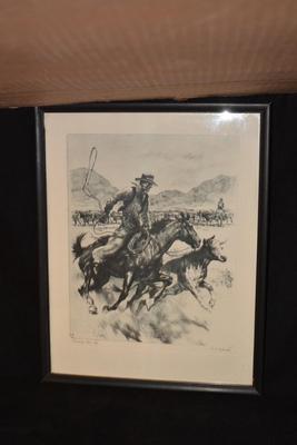 "Heading Him Off" Lithograph Print, R.H. Palenoke 15x12