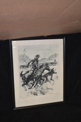 "Heading Him Off" Lithograph Print, R.H. Palenoke 15x12