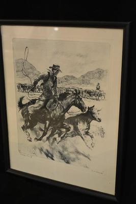 "Heading Him Off" Lithograph Print, R.H. Palenoke 15x12