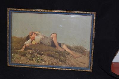Antique Framed Franz Seraph Von Lenbach Shepherd Boy Print 12.75x8.75