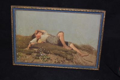 Antique Framed Franz Seraph Von Lenbach Shepherd Boy Print 12.75x8.75