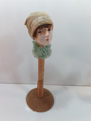Vintage Side Eye Woman Head Wig/ Hat Stand With felt covered base. "Check your Hat Please"