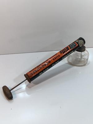 Vintage Black Flag Bug Fly Sprayer Orange And Black With Glass Bottle