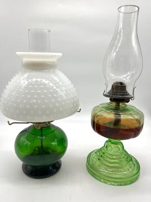 VINTAGE Uranium Glass &  Eagle Burner Hurricane Lamps~ Read Details