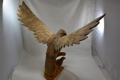 Large Hand-Carved Wooden Bird of Prey, Eastern Europe 26"x19.5"