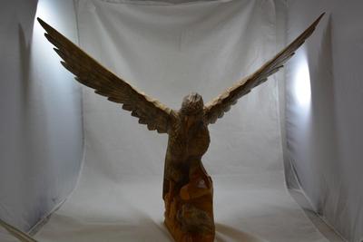 Large Hand-Carved Wooden Bird of Prey, Eastern Europe 26"x19.5"