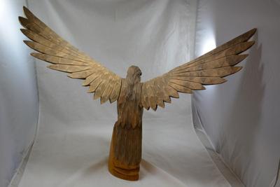 Large Hand-Carved Wooden Bird of Prey, Eastern Europe 26"x19.5"