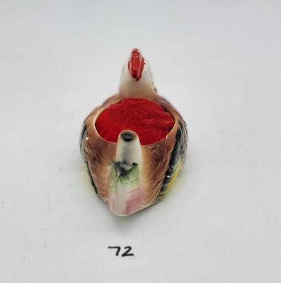 Vtg Enesco Japan Ceramic Rooster Sewing Pin Cushion & Tape Measure