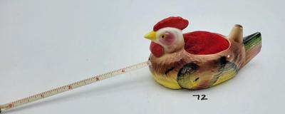 Vtg Enesco Japan Ceramic Rooster Sewing Pin Cushion & Tape Measure