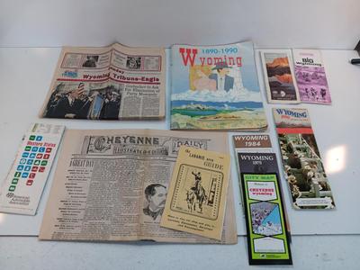 Vintage Wyoming Maps pamphlets and Centennial newspaper - Cheyenne - Laramie