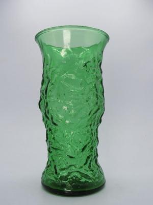 Vintage EO Brody Mid Century Green Glass Textured Crinkle Flower Vase