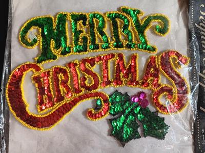 Vintage reflective Fiberglass snowflakes with Sequin Merry Christmas applique