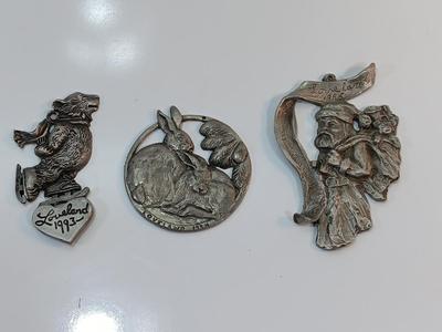 Three pewter LOVELAND Colorado Ornaments