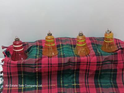 Four shiny brite Vintage Bell ornaments