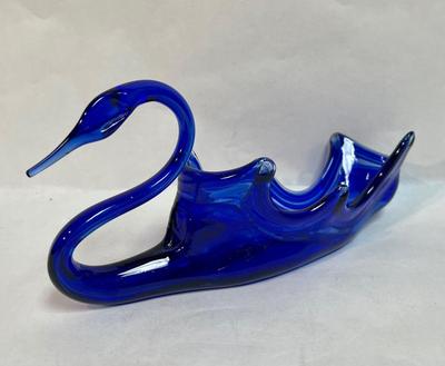 Vintage Large Cobalt Blue Art Glass Swan Centerpiece Displayable Bowl