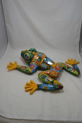 Large Colorful Glazed Ceramic Frog, Mexico 20â€x20â€x4.5â€