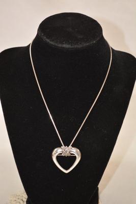 925 Sterling Cube Chain w/ 925 Heart & Marcasite Brooch/Pendant 16â€ 10.1g