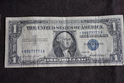 1957 SILVER CERTIFICATE DOLLAR TWO STAR SERIAL NUMBERS (PAIR)