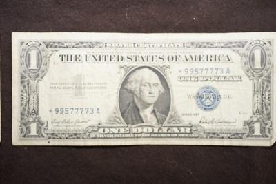 1957 SILVER CERTIFICATE DOLLAR TWO STAR SERIAL NUMBERS (PAIR)