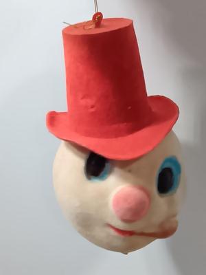Christmas Creations Corp. 1971 flocked Snowman head ornament