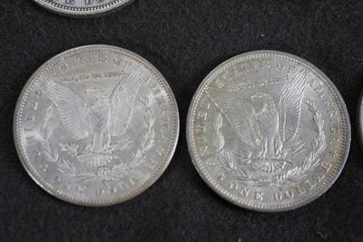GROUPING OF SIX  MORGAN DOLLARS. 1870's and 1880's dates