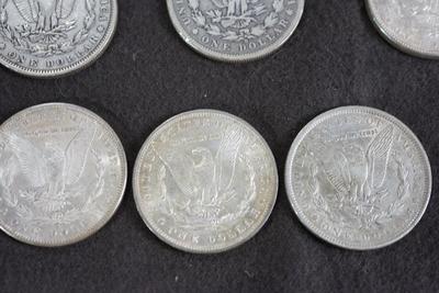 GROUPING OF SIX  MORGAN DOLLARS. 1870's and 1880's dates