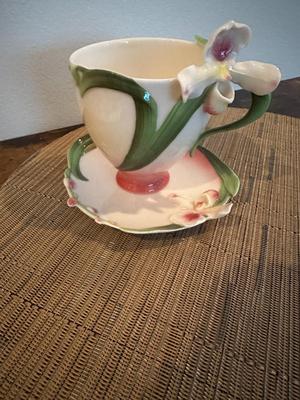 Franz white orchid cup and saucer