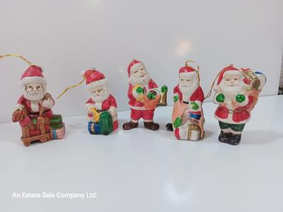 Five Ceramic Santa ornaments