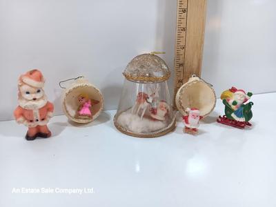 Vintage Christmas figures and ornaments Santa candle and more