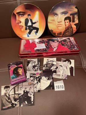 Elvis plates and tin w/cards