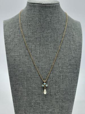 Vintage Teardrop Aqua Pendant Necklace
