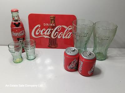Coca cola Mickey mouse collectible bottle with glasses tin and salt & pepper shakers