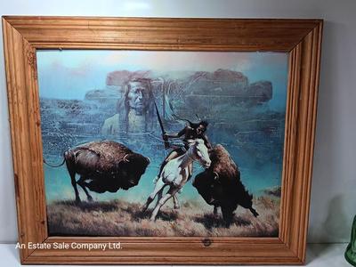 Rustic framed poster Native American with Buffalo