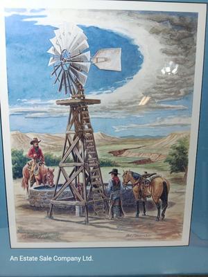 Rustic framed Signed and Numbered watercolor Jack Wells Cowboy art