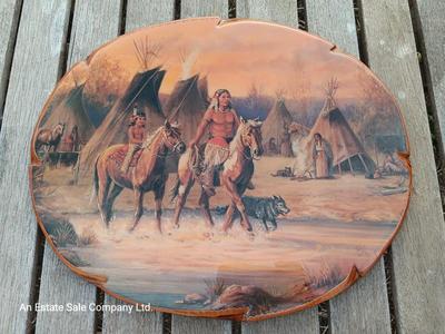 Native American Indian Print on Wood Plaque Lacquered