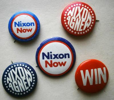 5 Vintage 1960's Nixon Pinback Buttons,