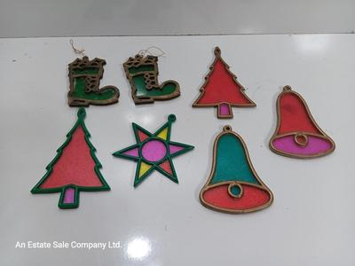 Vintage plastic-stained glass ornaments