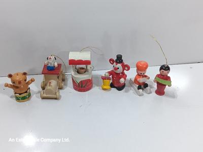 Vintage wooden ornaments - train - wishing well - sledder and more