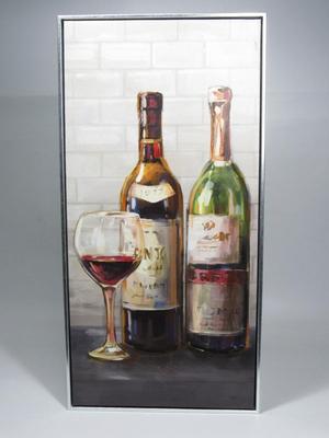 Hanging Wall Art Still Life Wine Bottle & Wine Glass Textured Print
