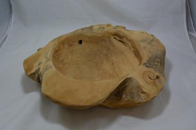Vintage Handmade Oak Bowl, Heavy! 16x4