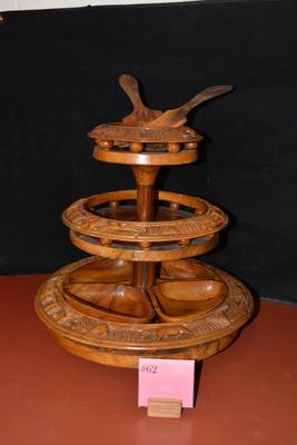 Vintage Monkey Pod 3 Tier Lazy Susan Condiment Stand 17x16